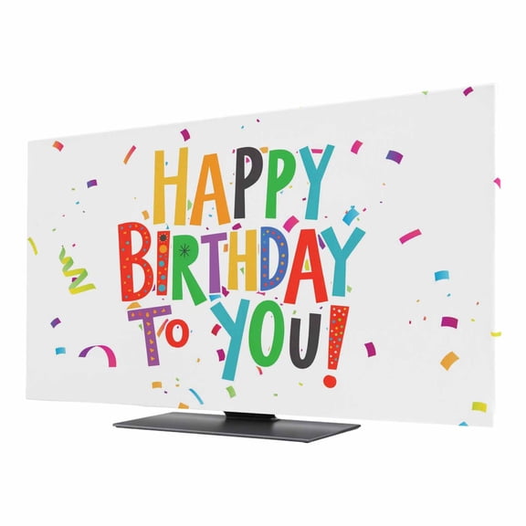 Happy Birthday TV Dust Cover 24 Inch, Colorful Text Ribbon Cheers Celebration Computer Monitor Cover Dustproof Stretchable Indoor TV Screen Protector for LED LCD Universal Monitors