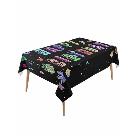 Happy Birthday Table Cloth, Birthday Gifts Cake Balloons Black Waterproof Tablecloth for Rectangle Tables, Reusable Washable Fabric Table Cover for Restaurant Kitchen Dining Tables 60"x120"
