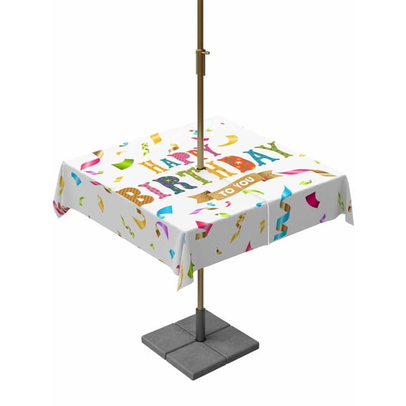 Happy Birthday Table Cloth Rectangle Outdoor Tablecloth, Colorful Words Waterproof Wrinkleproof Table Cover with Umbrella Hole and Zipper for Party/Dining/Patio/Wedding 54x54 Inch