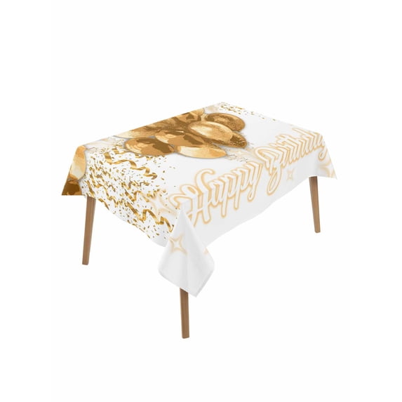 Happy Birthday Table Cloth, Waterproof Tablecloth for Rectangle Tables, Golden Balloons Ribbons Abstract Art Reusable Washable Fabric Table Cover for Restaurant Kitchen Dining Tables 60"x102"