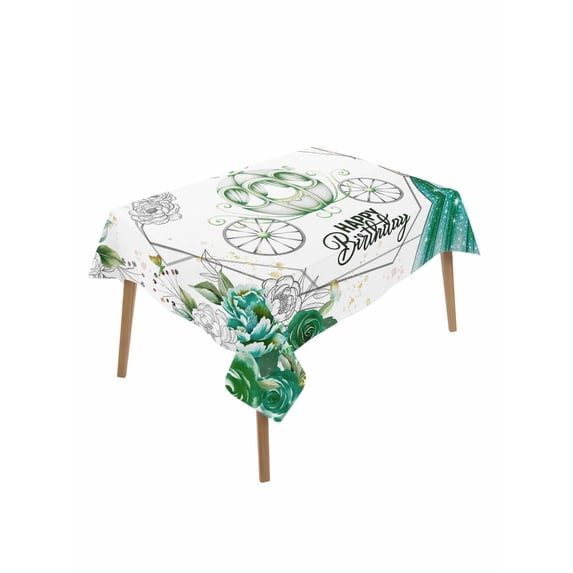 Happy Birthday Table Cloth, Waterproof Tablecloth for Rectangle Tables, Green Luxury Dress Crown Carriage Flowers Reusable Washable Fabric Table Cover for Restaurant Kitchen Dining Tables 52"x70"