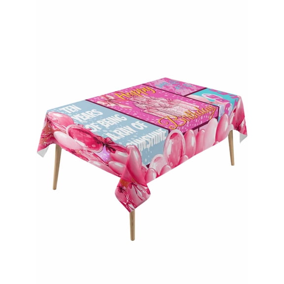 Happy Birthday Table Cloth, Waterproof Tablecloth for Rectangle Tables, Pink Balloons Bows Polka Dot Cakes Reusable Washable Fabric Table Cover for Restaurant Kitchen Dining Tables 60"x120"