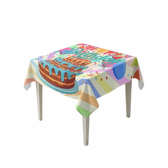 Happy Birthday Table Cloth, Waterproof Tablecloth for Square Tables, Colorful Balloon Ribbon Cake Reusable Washable Fabric Table Cover for Restaurant Kitchen Dining Tables 54"x54"