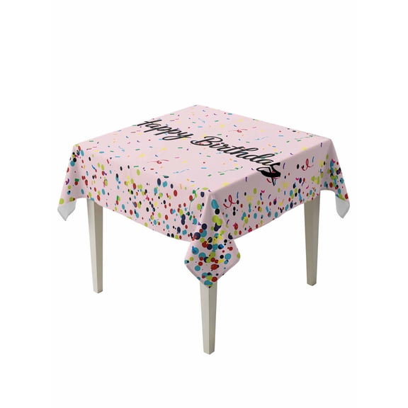 Happy Birthday Table Cloth, Waterproof Tablecloth for Square Tables, Pink Modern Abstract Art Reusable Washable Fabric Table Cover for Restaurant Kitchen Dining Tables 54"x54"