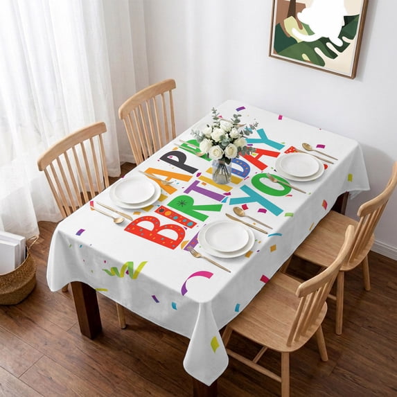 Happy Birthday Table Cloth Waterproof Tablecloths, Coloful Birthday Ribbon Tablecloth Dining Table Cover for Kitchen Party Tabletop Outdoor, Rectangle Tablecloth 60x102 Inch
