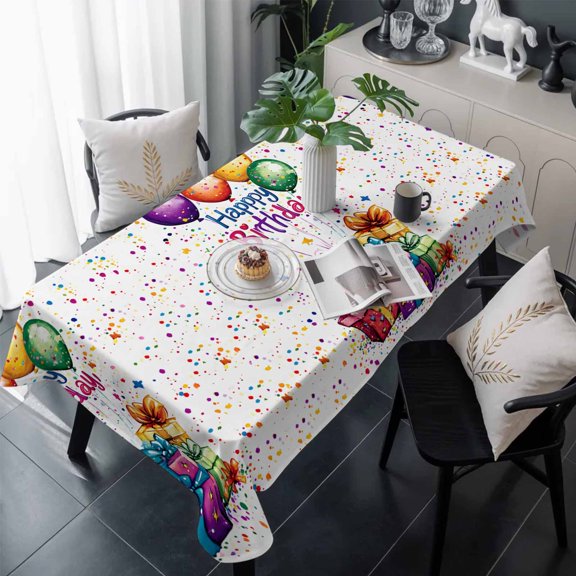 Happy Birthday Table Cloth Waterproof Tablecloths, Colorful Balloon Gifts Patterns Tablecloth Dining Table Cover for Kitchen Party Tabletop Outdoor, Rectangle Tablecloth 54x108 Inch