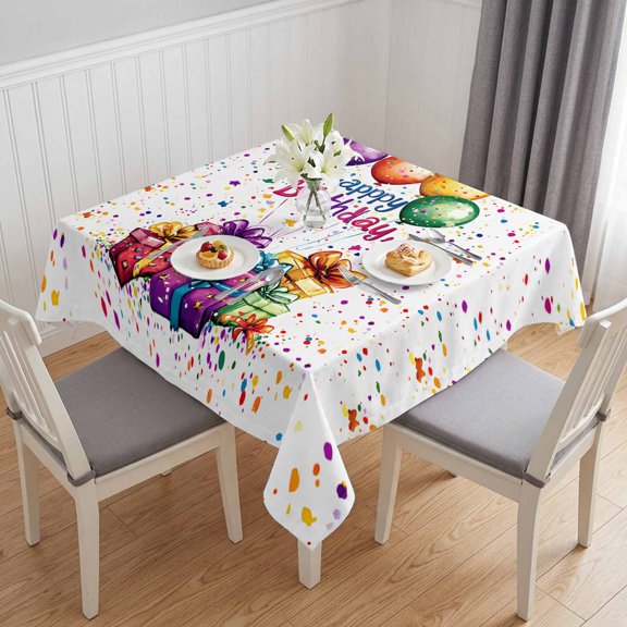 Happy Birthday Table Cloth Waterproof Tablecloths, Colorful Balloon Gifts Patterns Tablecloth Dining Table Cover for Kitchen Party Tabletop Outdoor, Square Tablecloth 54x54 Inch