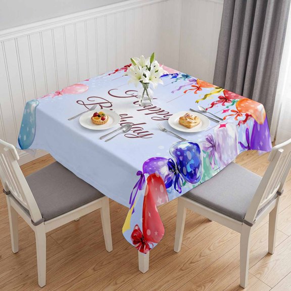 Happy Birthday Table Cloth Waterproof Tablecloths, Colorful Balloons Bow Gradient Modern Purple Tablecloth Dining Table Cover for Kitchen Party Tabletop Outdoor, Square Tablecloth 54x54 Inch