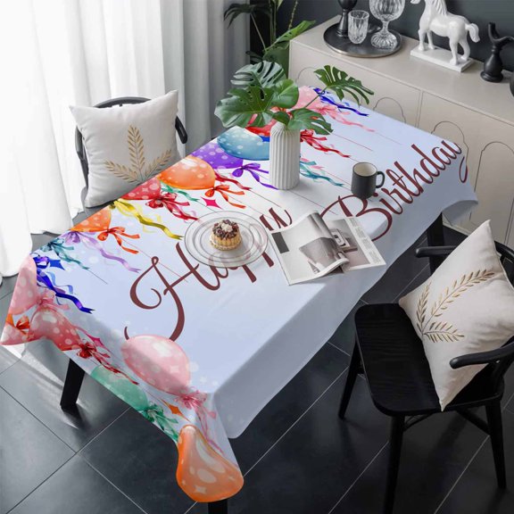 Happy Birthday Table Cloth Waterproof Tablecloths, Colorful Balloons Bow Gradient Modern Purple Tablecloth Dining Table Cover for Kitchen Party Tabletop Outdoor, Rectangle Tablecloth 54x108 Inch