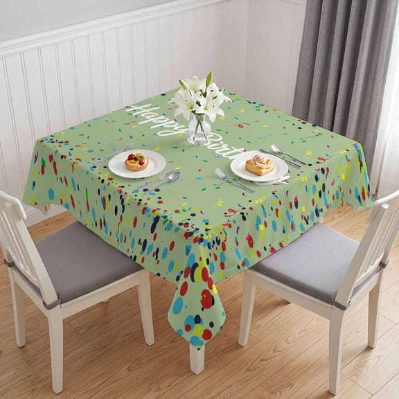 Happy Birthday Table Cloth Waterproof Tablecloths, Sage Green Modern Abstract Art Tablecloth Dining Table Cover for Kitchen Party Tabletop Outdoor, Square Tablecloth 54x54 Inch