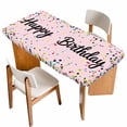thumbnail image 1 of Happy Birthday Table Cloths for 4 Foot Rectangle Tables, Pink Modern Abstract Art Patio Waterproof Elastic Fitted Tablecloths, Washable Rectangular Table Cover for Camping, 1 of 8
