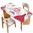 thumbnail image 1 of Happy Birthday Table Cloths for 4 Foot Rectangle Tables, Red Dress Crown Carriage Flowers Butterfly Patio Waterproof Elastic Fitted Tablecloths, Washable Rectangular Table Cover for Camping, 1 of 8