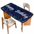 thumbnail image 1 of Happy Birthday Table Cloths for 5 Foot Rectangle Tables, Navy Blue Modern Abstract Art Patio Waterproof Elastic Fitted Tablecloths, Washable Rectangular Table Cover for Camping, 1 of 8