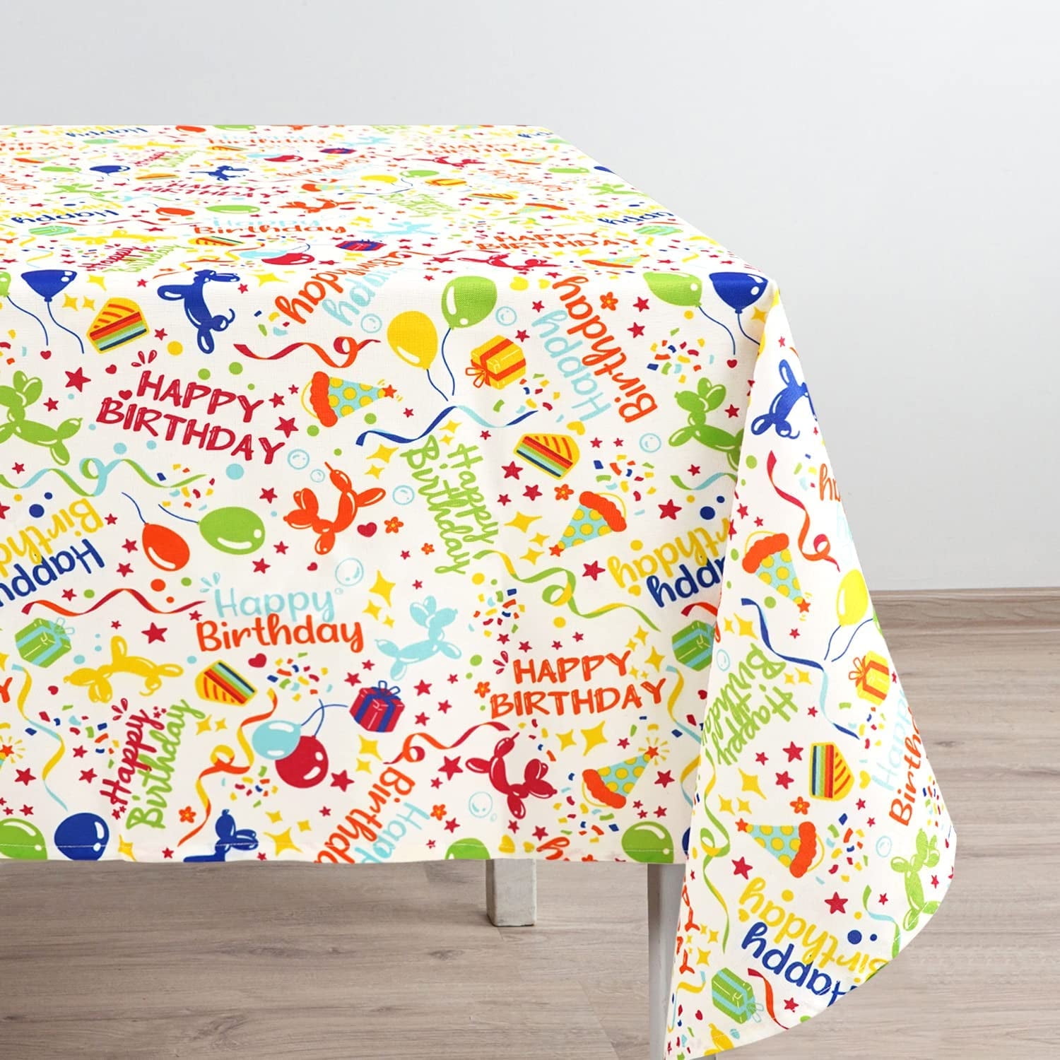 Happy Birthday Table Cover Polyester Oblong Rectangle 60 x 84 Inch Washable Reusable Waterproof Table Cloth for Birthday Party Decoration
