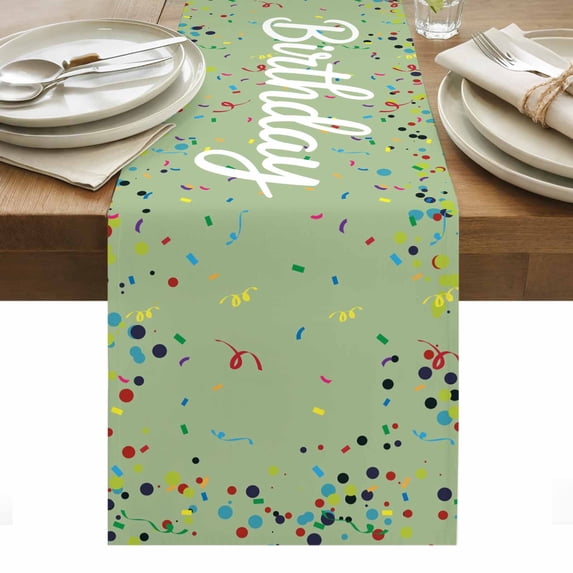 Happy Birthday Table Runner - 36 Inch Long, Kitchen Dining Table Runner Dresser Scarves, Sage Green Modern Abstract Art Farmhouse Decor for Coffee Tables Wedding Party Banquet