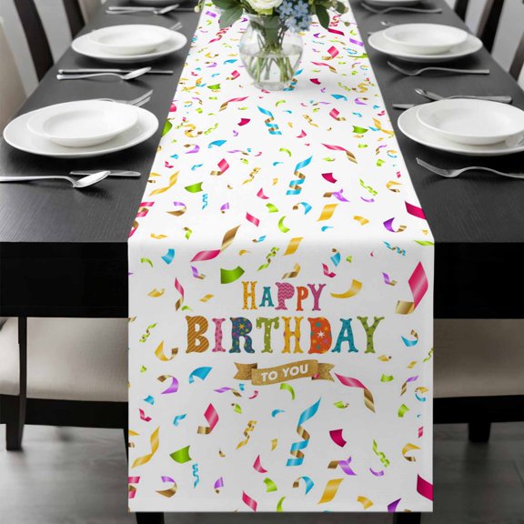 Happy Birthday Table Runner 36 Inches Long, Colorful Words Kitchen Coffee Dining Table Decoration for Home Party Birthday Wedding Home Decor 13x36 Inches