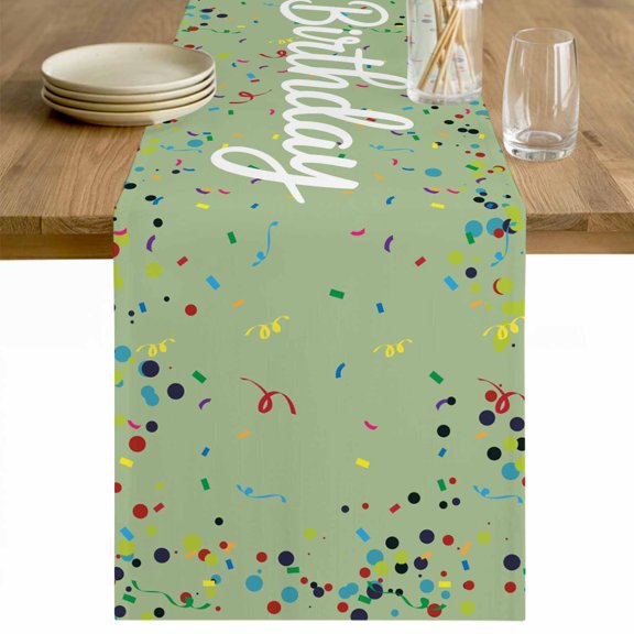 Happy Birthday Table Runner 36 Inches Long Farmhouse Dress Scarves, Sage Green Modern Abstract Art Dining Tablerunner for Coffee Table/Kitchen Island/Party Décor, Small 13" x 36"