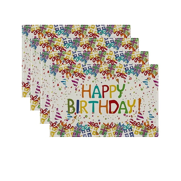 Happy Birthday Table Runner, 4Pcs Kitchen Dining Table Mats, Washable Farmhouse Table Placemat