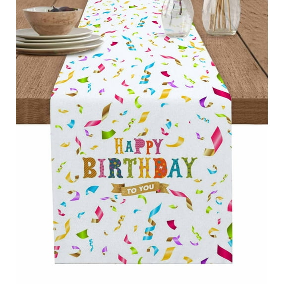 Happy Birthday Table Runner Colorful Words Tablerunners 13 x 36 Inch, Table Decorations Tabletop Scarf for Summer Gathering Holiday Farmhouse Kitchen Dining Decor