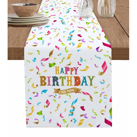 Happy Birthday Table Runner Colorful Words Tablerunners 13 x 36 Inch, Table Decorations Tabletop Scarf for Summer Gathering Holiday Farmhouse Kitchen Dining Decor