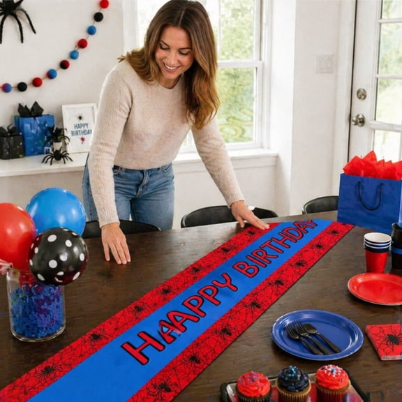 Happy Birthday Table Runner Linen Party Decorative Tablecloth 72 Inch Birthday Themed Background