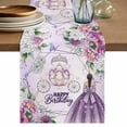 thumbnail image 1 of Happy Birthday Table Runner, Purple Luxury Dress Crown Carriage Flowers Washable Cotton Linen Table Runners 70 Inches Long, Dresser Scarf Runner for Dining/Kitchen/Coffee/TV Stands/Cabinets 13''x70'', 1 of 9