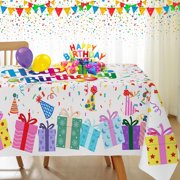 Happy Birthday Tablecloth Colorful Gifts Balloon Confetti Spill/Oil Proof Washable Table Cloths, Polyester Table Cover for Home Dining Party, Indoor, Outdoor Decoration