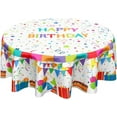 thumbnail image 1 of Happy Birthday Tablecloth Round 60 Inch Birthday Cake Gifts Coloured Flags Ribbon Stars Balloons Printed Table Cloth Polyester Table Cover for Birthday Party Kitchen Dining Room Outdoor Home Decor, 1 of 5