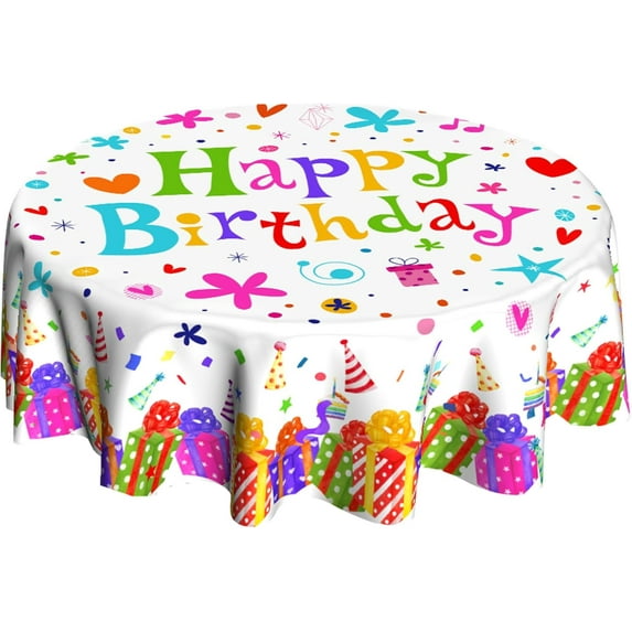 Happy Birthday Tablecloth Round 60 inch Birthday Table Cloth Colorful Balloon Tablecloths for Picnic Dinner Decor Gifts for Woman Girl Boy