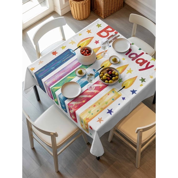 Happy Birthday Tablecloth Square Table Cloth 54x54, Waterproof Outdoor Table Cloth Decorative Table Cover Protectors, Colorful Candle Star Washable Table Cover for Kitchen Dinning Party