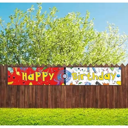 Happy Birthday Monster Themed Banner, 9.8ft×1.6ft Outdoor Backdrop for Kids Party Decor