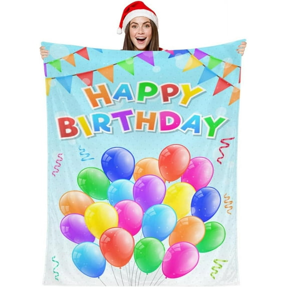 Happy Birthday Throw Blanket Colour Balloon Super Soft Cozy Warm Plush Blanket 30“×40” Lightweight Blanket All Season Use for Sofa Bed Travel Camping Picnic Chair Office