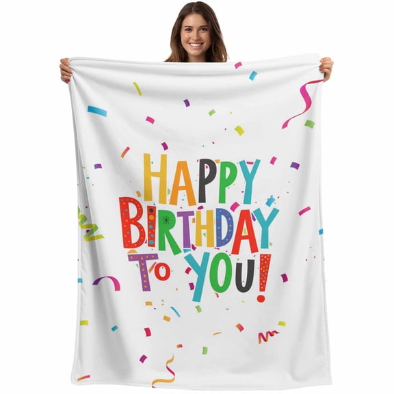 Happy Birthday Throw Blankets, Color Ribbon Cheers Celebration Soft Fleece Blanket Decorative for Home Sofa Couch Chair Living Bedroom, 40x50 inches,