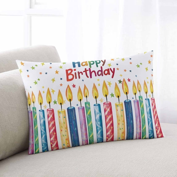 Happy Birthday Throw Pillow Cover, Pillowcase Protectors with Zipper, Breathable Decorative Lumbar Pillow Case Cover, Colorful Candle Star Pillow Shams for Couch Sofa 12x20Inch
