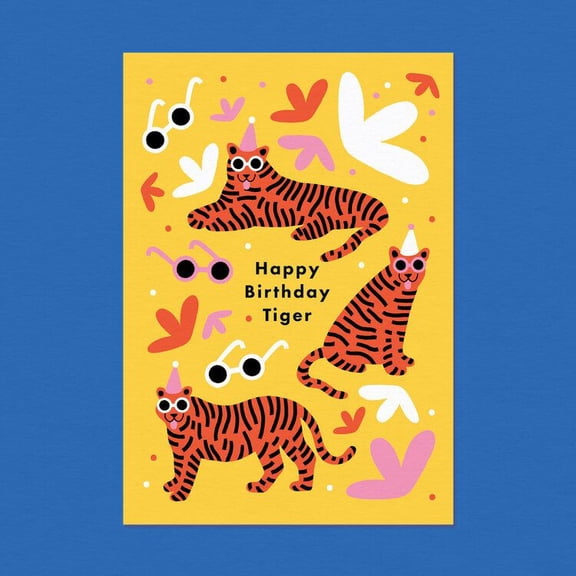 Happy Birthday Tiger Card Fun and Colorful Tiger Design Envelope Included, Blank Inside Perfect for Animal Lovers and Birthday Celebrations