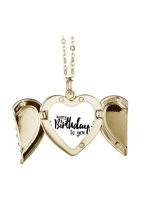 Happy Birthday To You Quote Style Folded Wings Peach Heart Pendant Necklace