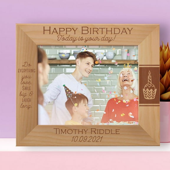 Happy Birthday Today Is Your Day Personalized Wooden Frame-10" x 8" Brown Horizontal