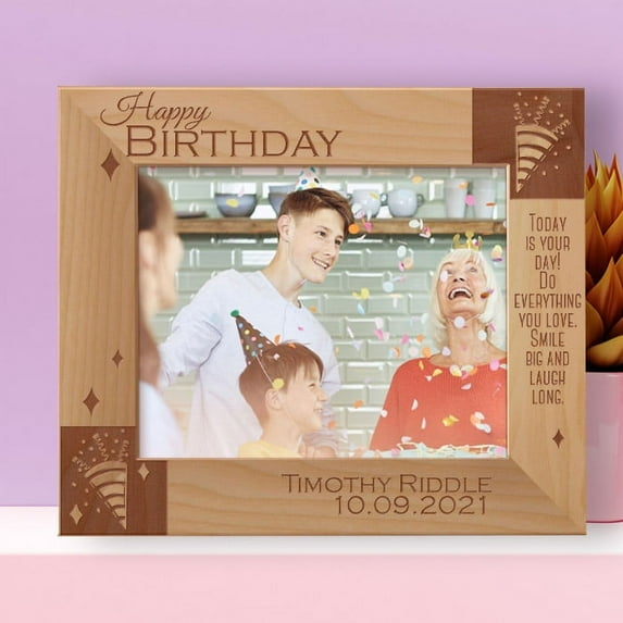Happy Birthday Today Is Your Day Personalized Wooden Frame-10" x 8" Brown Horizontal