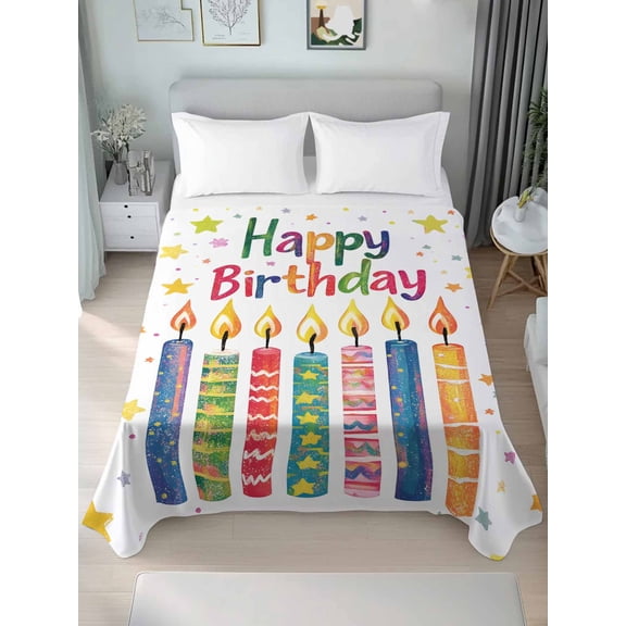Happy Birthday Twim Size Flat Sheet, Wrinkleproof & Fadeproof Cooling Flat Bed Sheet Only, Colorful Star Funny Celebration Breathable Soft Bedding Top Sheets 66 x 96 Inches