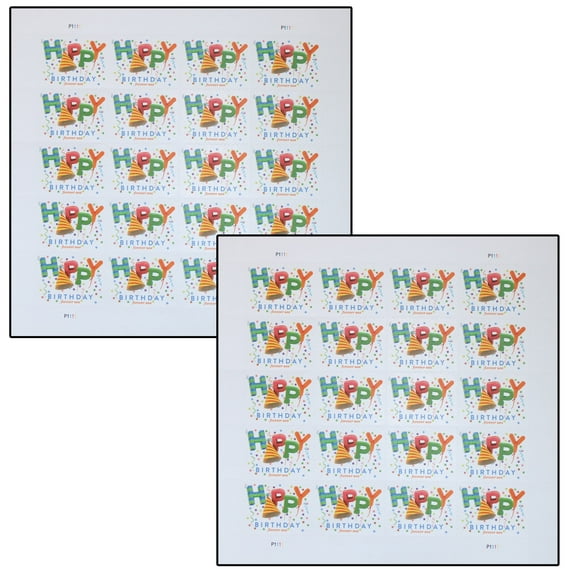Happy Birthday USPS First Class Forever Postage Stamp 2 Sheets of 20 Greetings Anniversary Party Wishes Wedding Celebrate (40 Stamps)