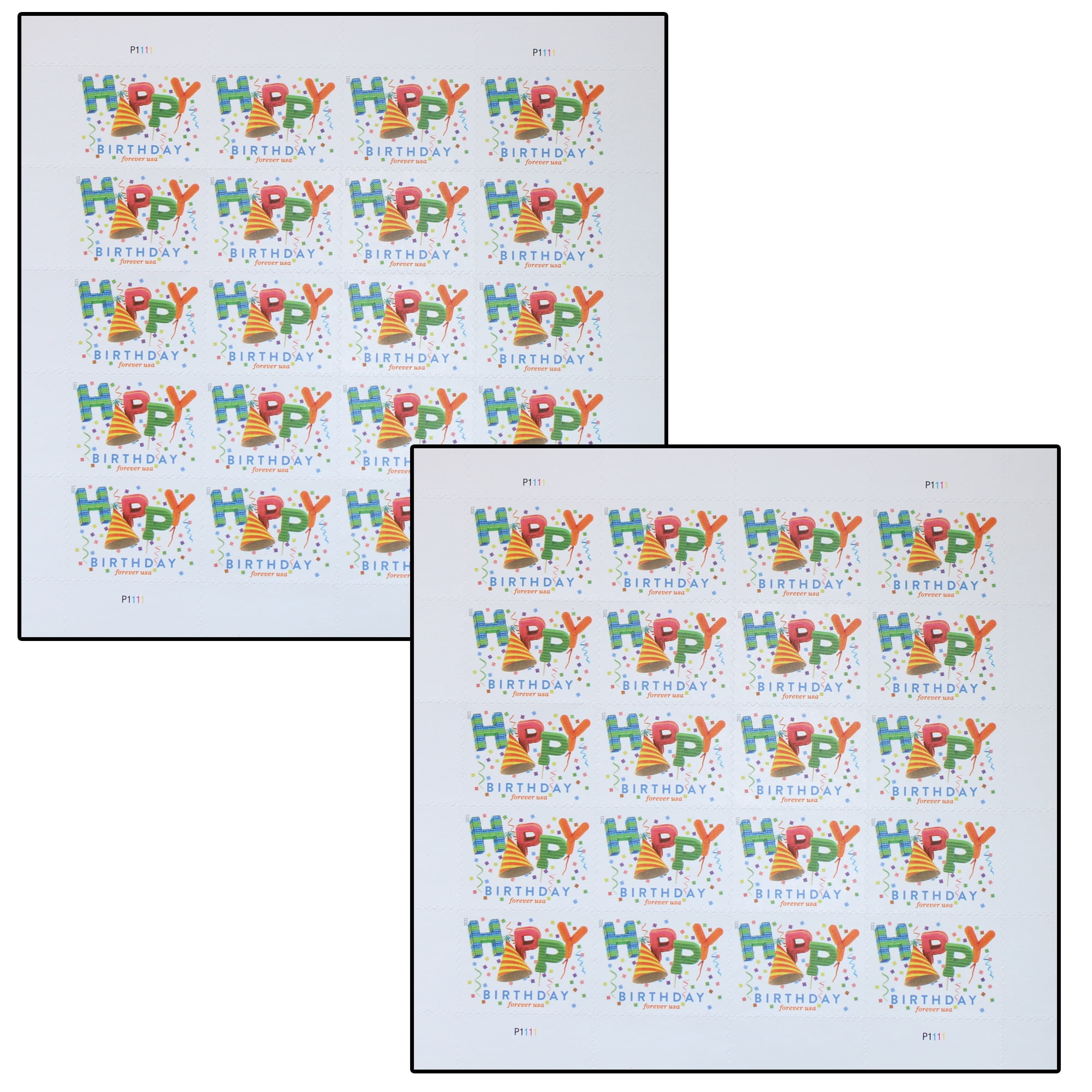 USPS Happy Birthday Forever Postage Stamps, 2 Sheets of 20 (40 Stamps