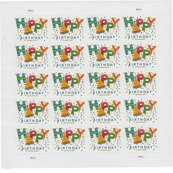 Happy Birthday USPS Forever Postage Stamps 1 Sheet of 20 US First Class Greetings Anniversary Party Wishes Wedding Celebrate (20 Stamps)