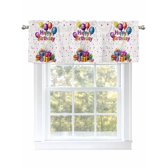 Happy Birthday Valances for Windows, Rod Pocket Kitchen Valance Curtains - Soft & Washable Small Window Treatment for Living Room, Bathroom, Colorful Balloon Gift , 42x12 Inch, 1 Panel