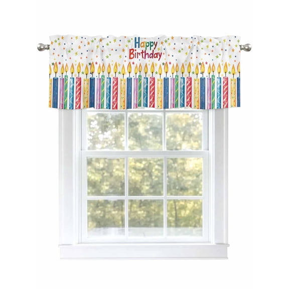 Happy Birthday Valances for Windows, Rod Pocket Kitchen Valance Curtains - Soft & Washable Small Window Treatment for Living Room,&nbsp;Bathroom, Colorful Candles Star, 54x18inch