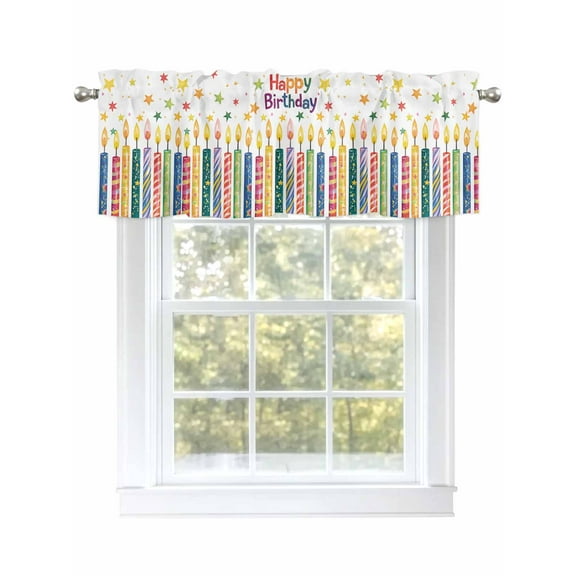 Happy Birthday Valances for Windows, Rod Pocket Kitchen Valance Curtains - Soft & Washable Small Window Treatment for Living Room,&nbsp;Bathroom, Star Candles , 42x12 Inch, 1 Panel