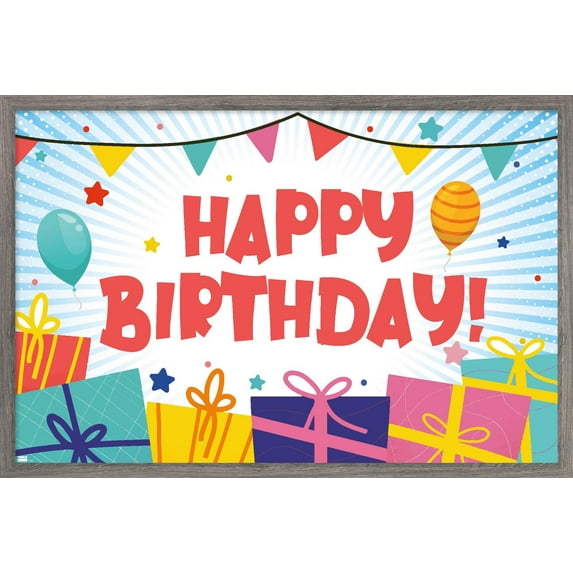 Happy Birthday Wall Poster, 22.375" x 34" Framed
