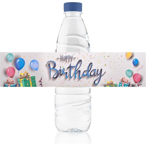 Happy Birthday Water Bottle Labels, 50Pcs Balloon Birthday Wraps Sticker Birthday Labels for Party Birthday Drinking Water Bottle Paper Labels