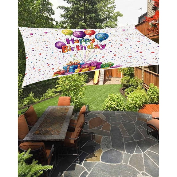 Happy Birthday Waterproof Sun Shade Sail Colorful Balloon Polka Dots Present Outdoor Patio Sun Shades Canopy UV Block Waterproof Sunshade for Garden Backyard Deck Pergola 8x10 Ft