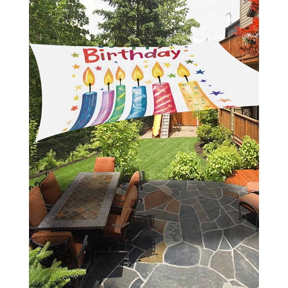 Happy Birthday Waterproof Sun Shade Sail Colorful Candles Outdoor Patio Sun Shades Canopy UV Block Waterproof Sunshade for Garden Backyard Deck Pergola 6.5x10 Ft
