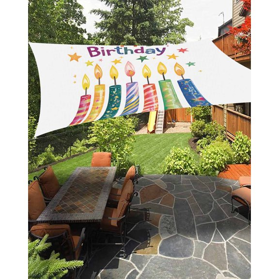 Happy Birthday Waterproof Sun Shade Sail Colorful Candles Pentagram Outdoor Patio Sun Shades Canopy UV Block Waterproof Sunshade for Garden Backyard Deck Pergola 6.5x10 Ft